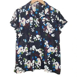 W Worthington Floral button up ruffle sleeve women's Chiffon blouse PXL